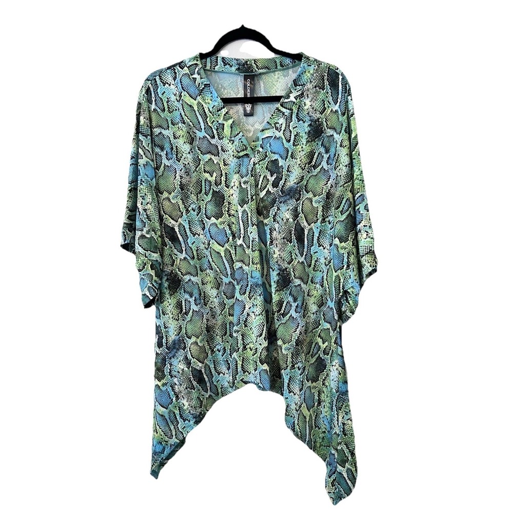 Coldesina V-Neck Blouse Green Blue Abstract Print Women's Size Medium NWT M